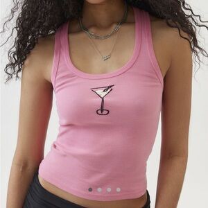 NWT Urban Outfitters Martini Embroidered Tank Top XS Pink